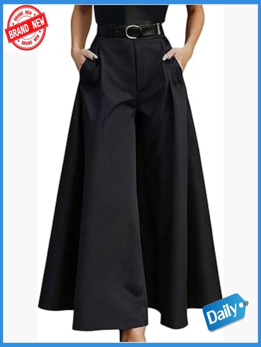 Wide Leg Pleated Trousers - High Waist Work Pants - Flowy Palazzo